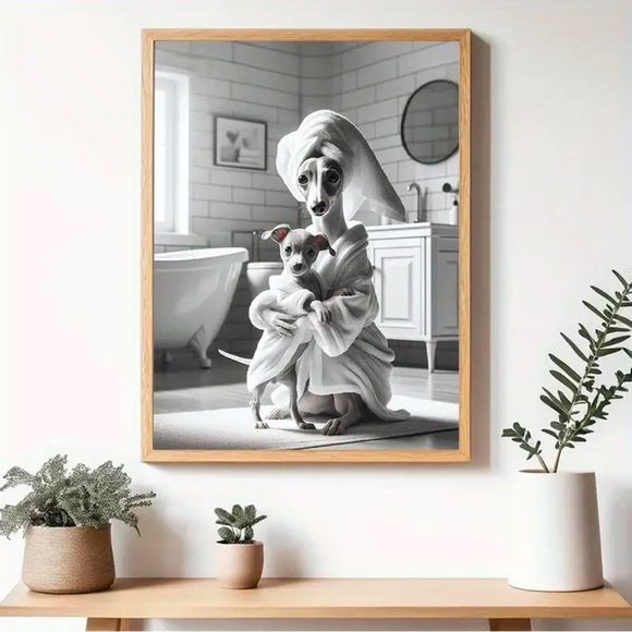NWT Whippet Italian Greyhound IG Dog w/ Baby In Bath Canvas Print 11 x 14 - Picture 3 of 4